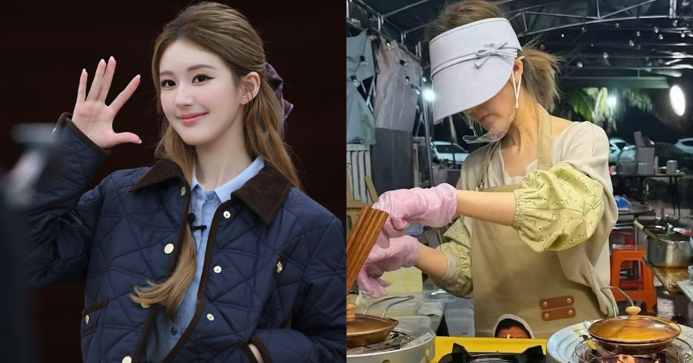 Chinese actress Zhao Lusi seen working at a night market in Hainan 